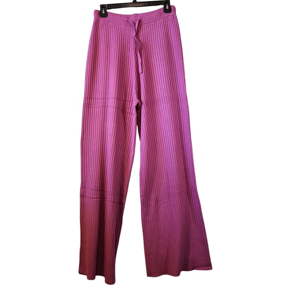 FRNCH Paris Anthropologie Ribbed Wide Leg Knit Pants Magenta Pink Purple L NWT